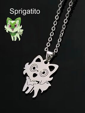 Sprigatito Pokemon Silver Tone Necklace